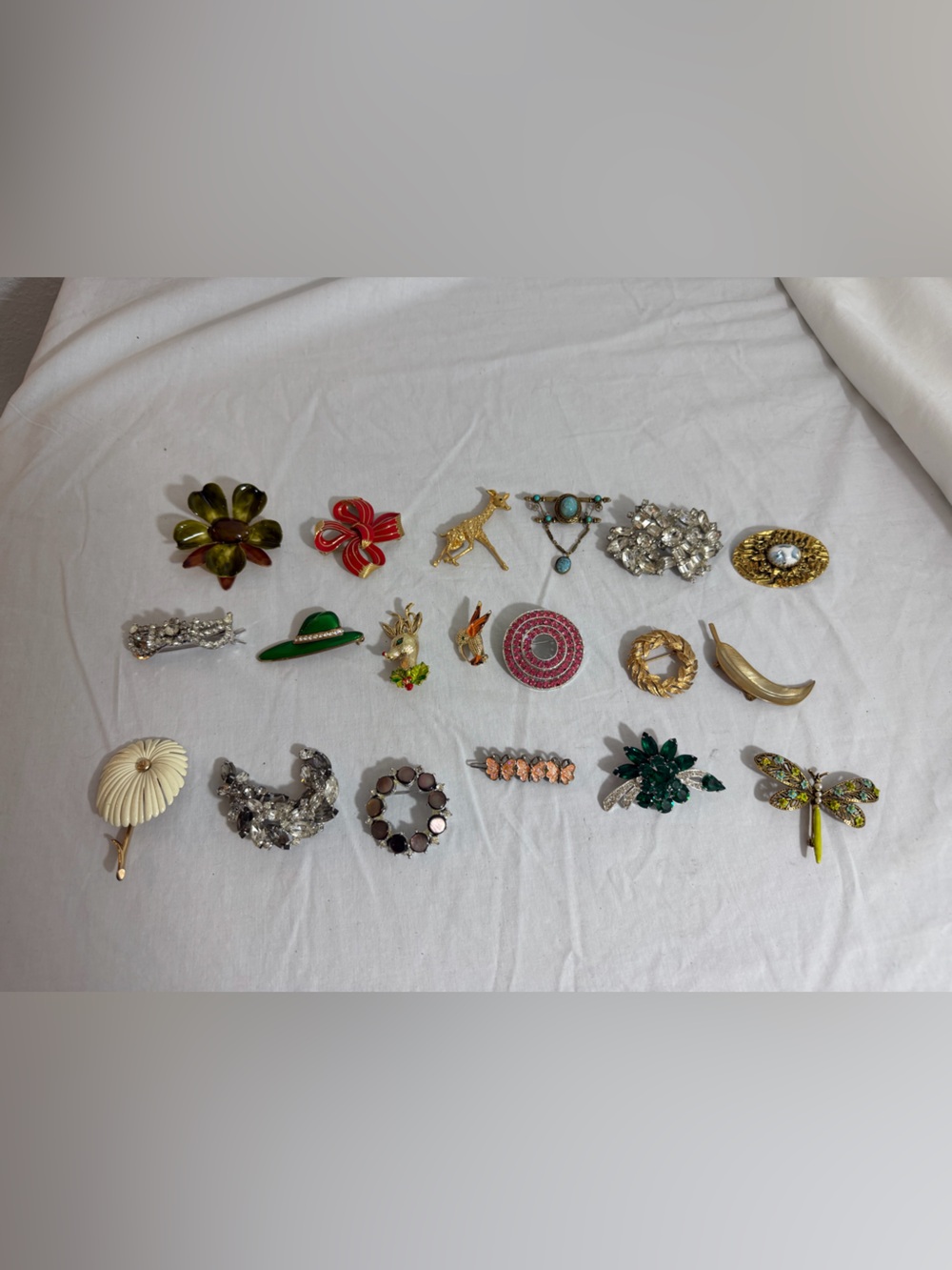 Assorted Women's Decorative Brooches - Green Floral, Gold, Red Accents